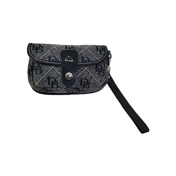 DOONEY & BOURKE Vintage Black Canvas Leather Wristlet Wallet Pouch DB Signature - Picture 1 of 15